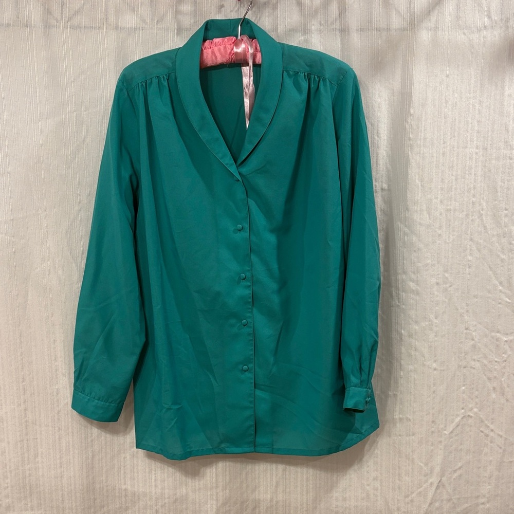Vintage Teal Shawl Collar Blouse